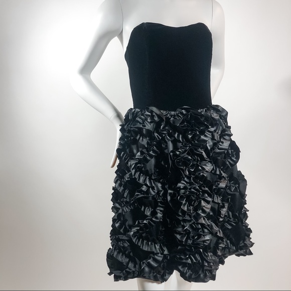 Marc Jacobs black silk velvet ruffle bustier dress - Picture 2 of 13